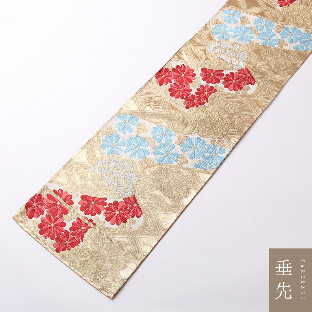 袋帯 帯丈396cm 正絹 六通 フォーマル 唐華 流水 菊 吉祥文様 金系 1243-01509
