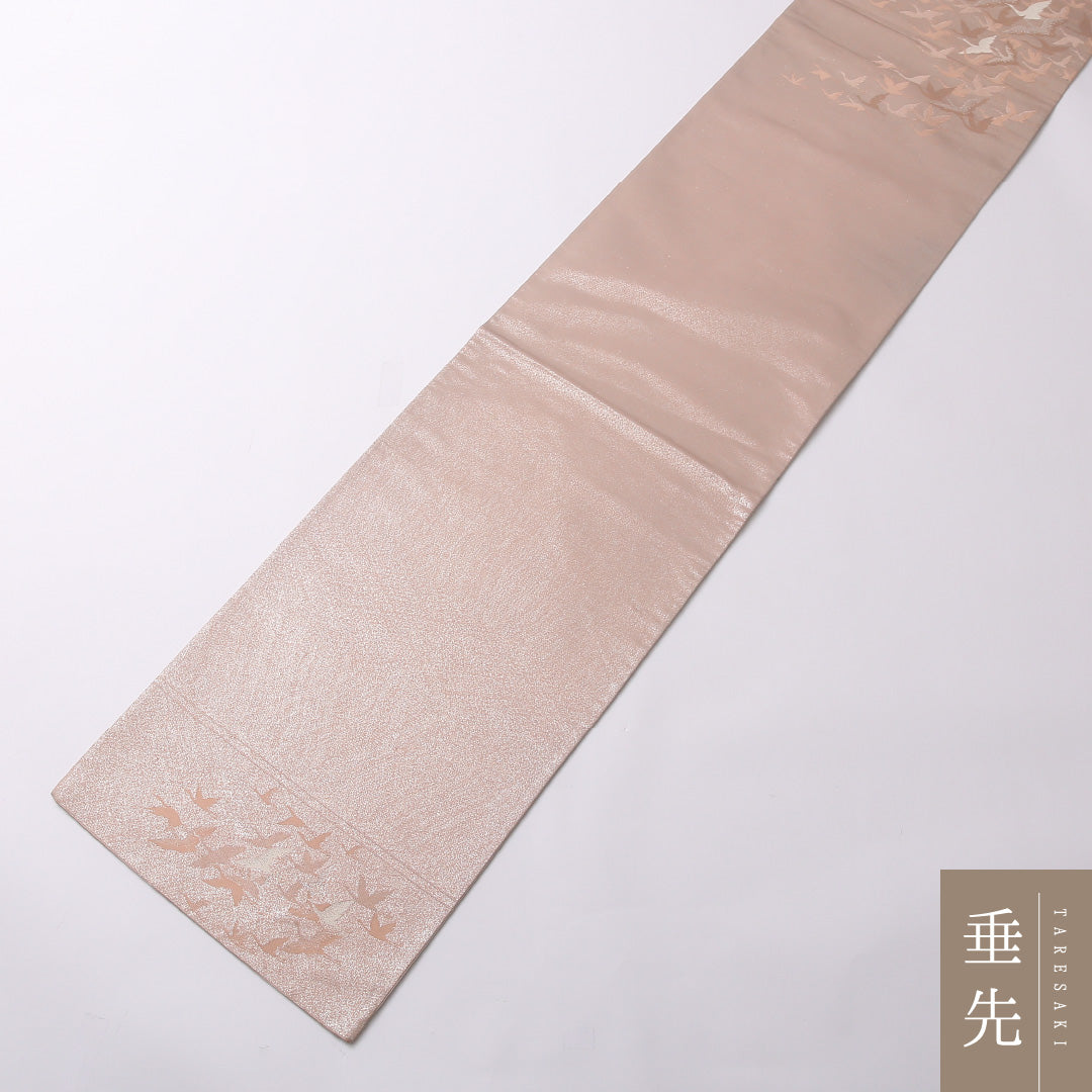 袋帯 帯丈424cm 正絹 ポイント柄 セミフォーマル 琳派 鶴 ピンク系 1243-01544