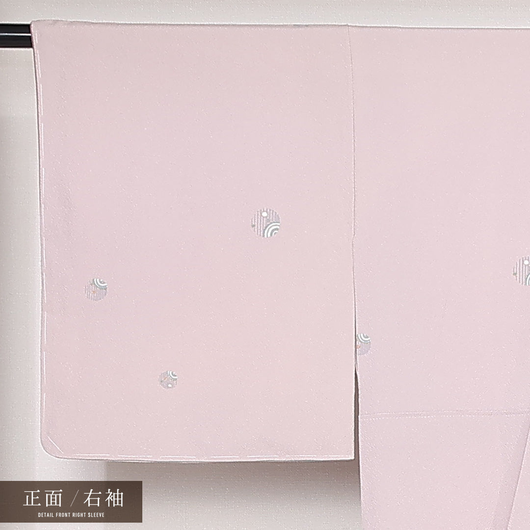 未使用品 小紋 袷 身丈161cm 裄丈64cm 正絹 Sランク インフォーマル 広衿 Lサイズ 金彩 しつけ糸 毬 ピンク系 RP 1221-13149