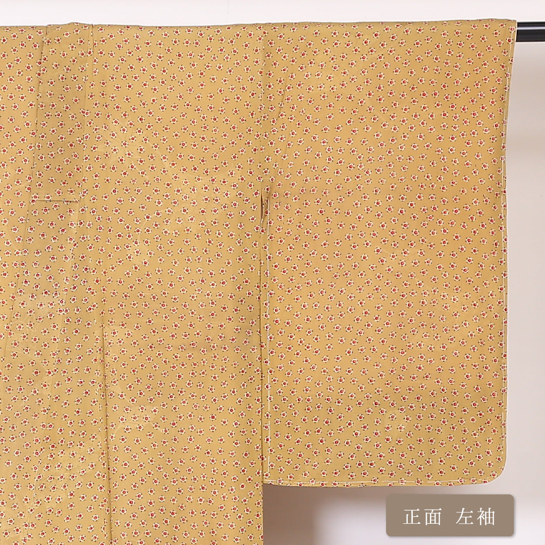 小紋 袷 身丈149cm 裄丈63cm 正絹 Cランク インフォーマル バチ衿 XSサイズ 花柄 黄系 LP 1221-01931