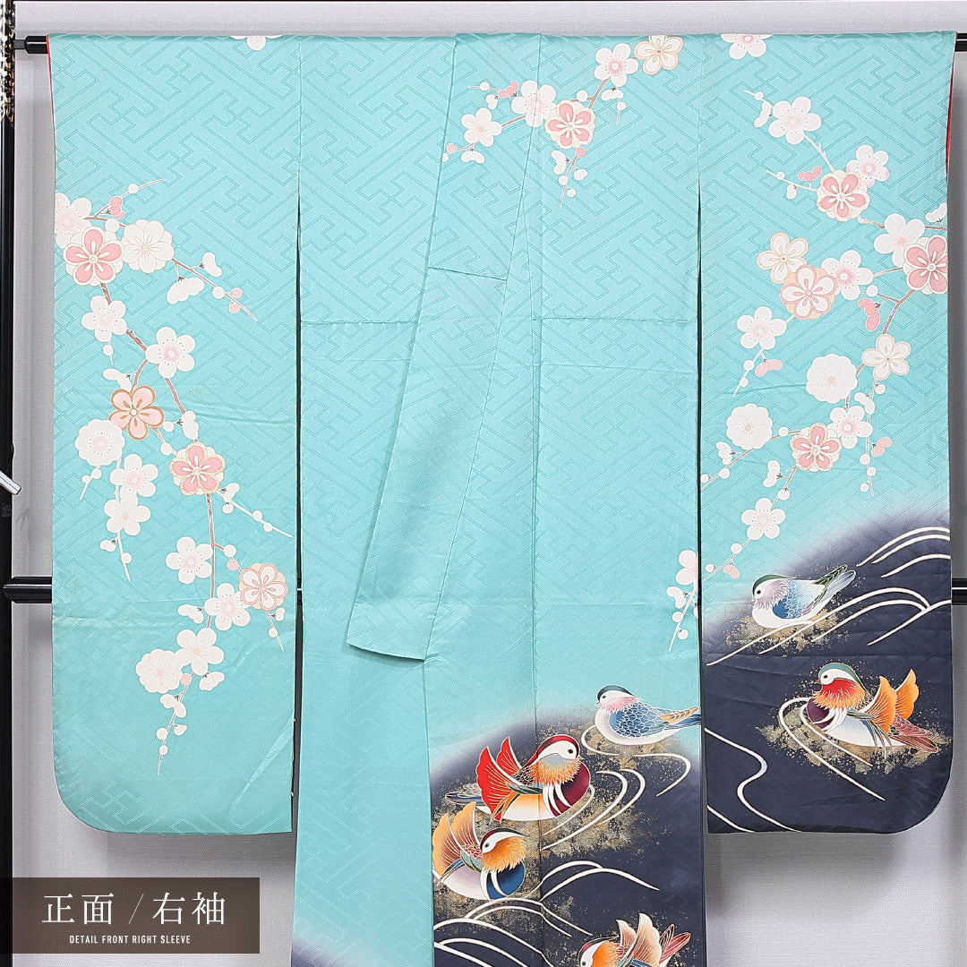 振袖 身丈159cm 裄丈65.5cm 袷 正絹 Bランク 広衿 梅 流水 1213-F0383