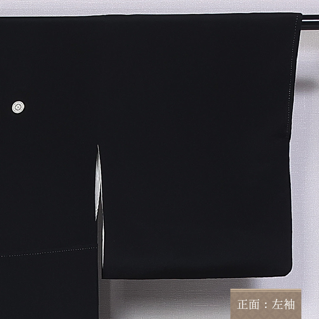黒留袖 身丈154cm 裄丈63cm 袷 五つ紋 丸に木瓜 正絹 Cランク 広衿 鶴 刺繍 波 1211-F0347