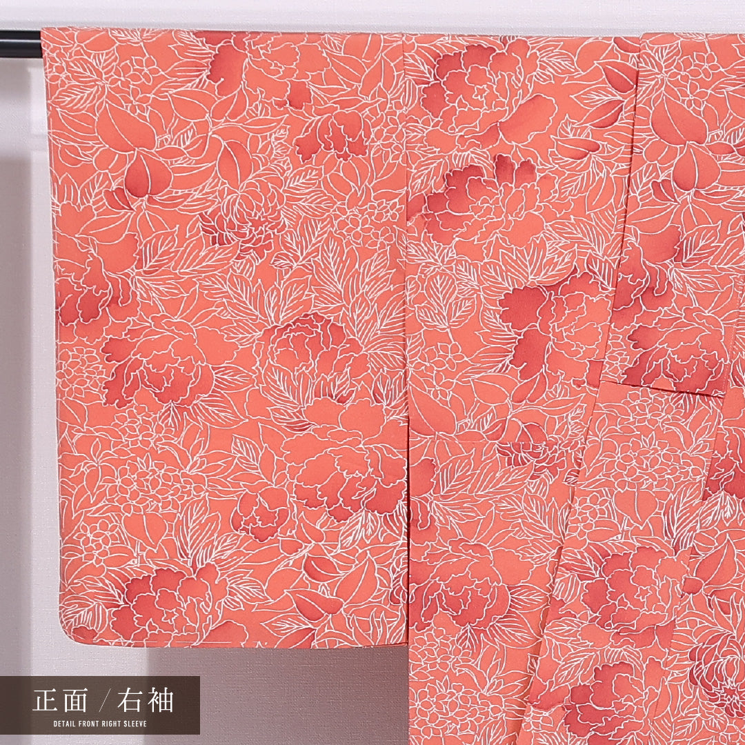 付下げ 袷 身丈155cm 裄丈62cm 正絹 Sランク インフォーマル 広衿 Mサイズ 紫陽花 朱系 RP 1218-11646