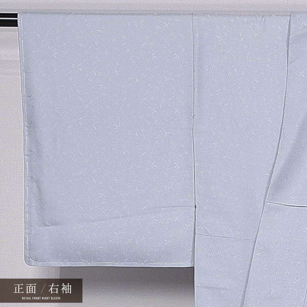 色無地 袷 身丈154cm 裄丈61cm 正絹 Bランク 一つ紋 紋意匠 (花柄) セミフォーマル 広衿 Sサイズ 加賀友禅 藤村加泉 作家物 落款 無地 グレー系 RP 1219-11221