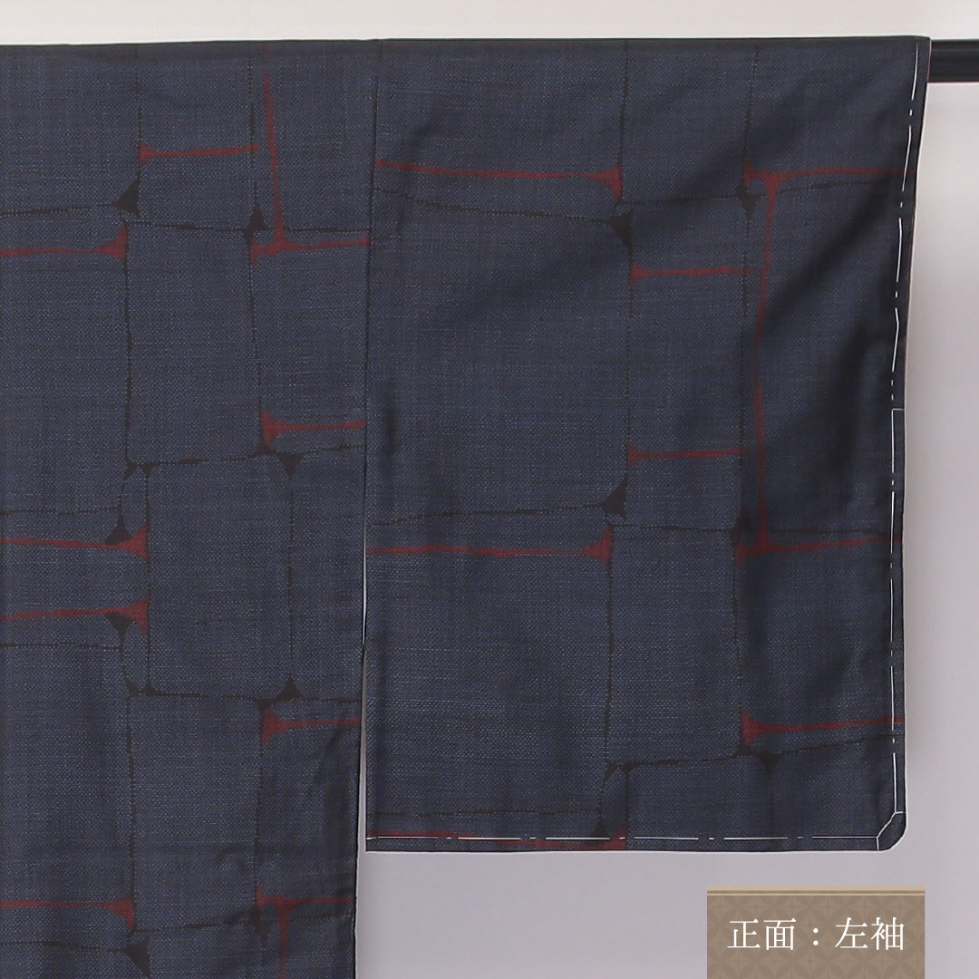 大島紬 袷 身丈156cm 裄64.5cm 正絹 紺系 Aランク 1216-01097