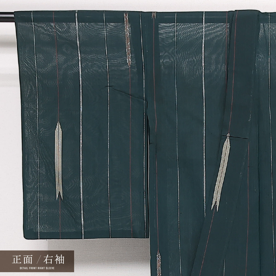 アンティーク 小紋 紗 身丈153cm 裄丈62cm Aランク 正絹 バチ衿 Sサイズ 矢絣 レトロ 大正ロマン 緑系 1215-13348