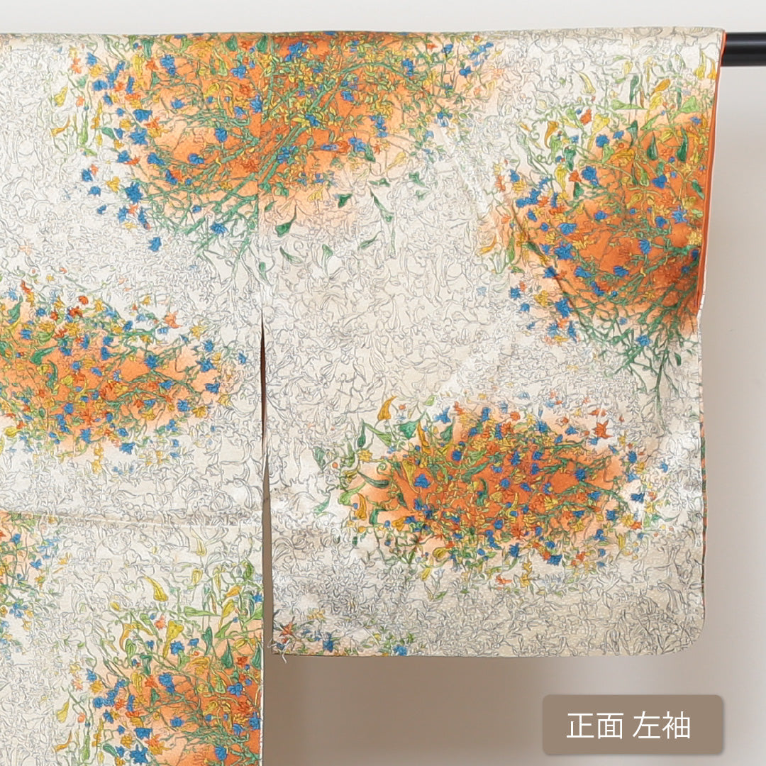 小紋 袷 身丈158.5cm 裄64.5cm クリーム系 エレガント 正絹 Aランク 1215013403315