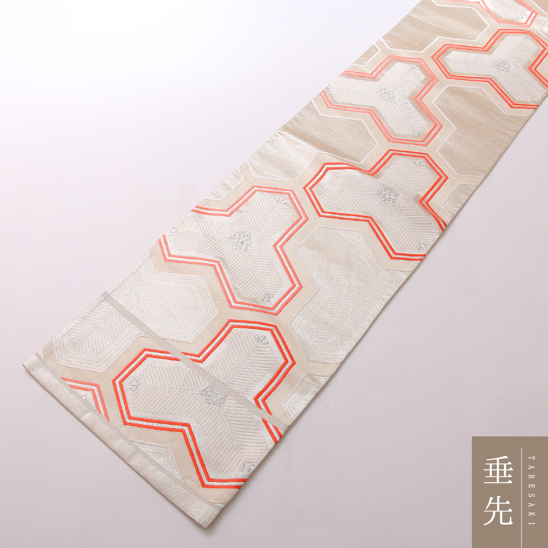 袋帯 帯丈432cm 正絹 六通 フォーマル 毘沙門亀甲 古典柄 クリーム系 1243-01665