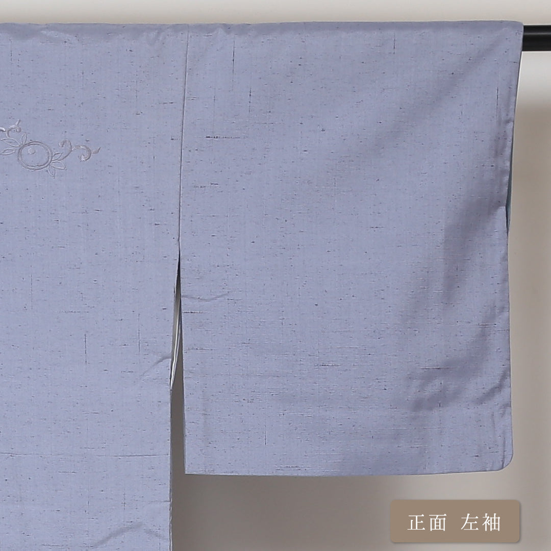 付下げ (牛首紬) 袷 身丈153cm 裄丈64cm 正絹 Sランク インフォーマル 広衿 Sサイズ 刺繍 植物柄 水色系 PO 1218-03100