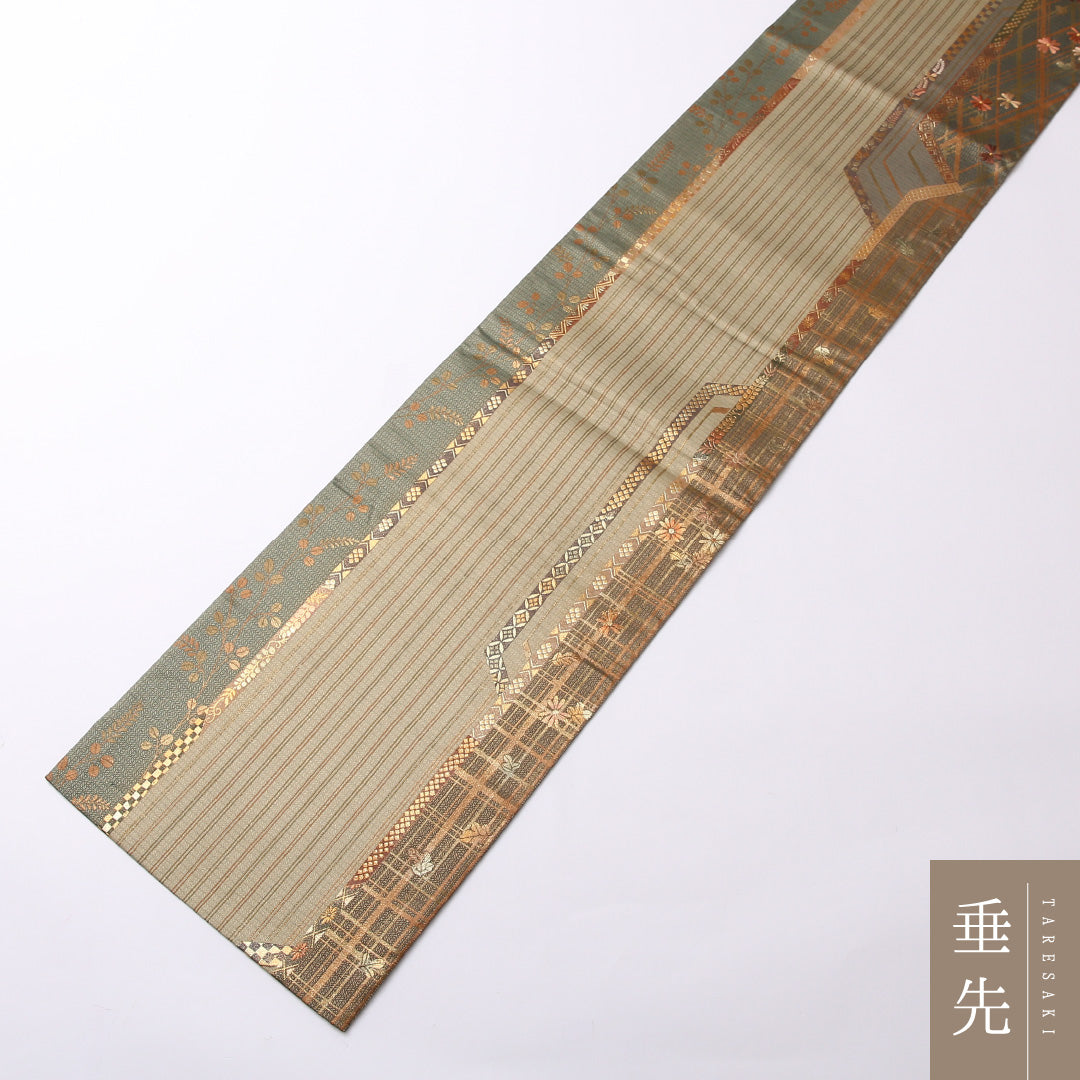 袋帯 帯丈424cm ポリエステル 六通 セミフォーマル 吉祥文様 緑系 1243-01500