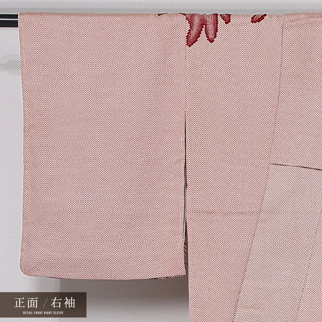 アンティーク 訪問着 袷 身丈156cm 裄丈62cm 正絹 Bランク 広衿 Mサイズ 孔雀の羽 赤系 RP 1217-12153
