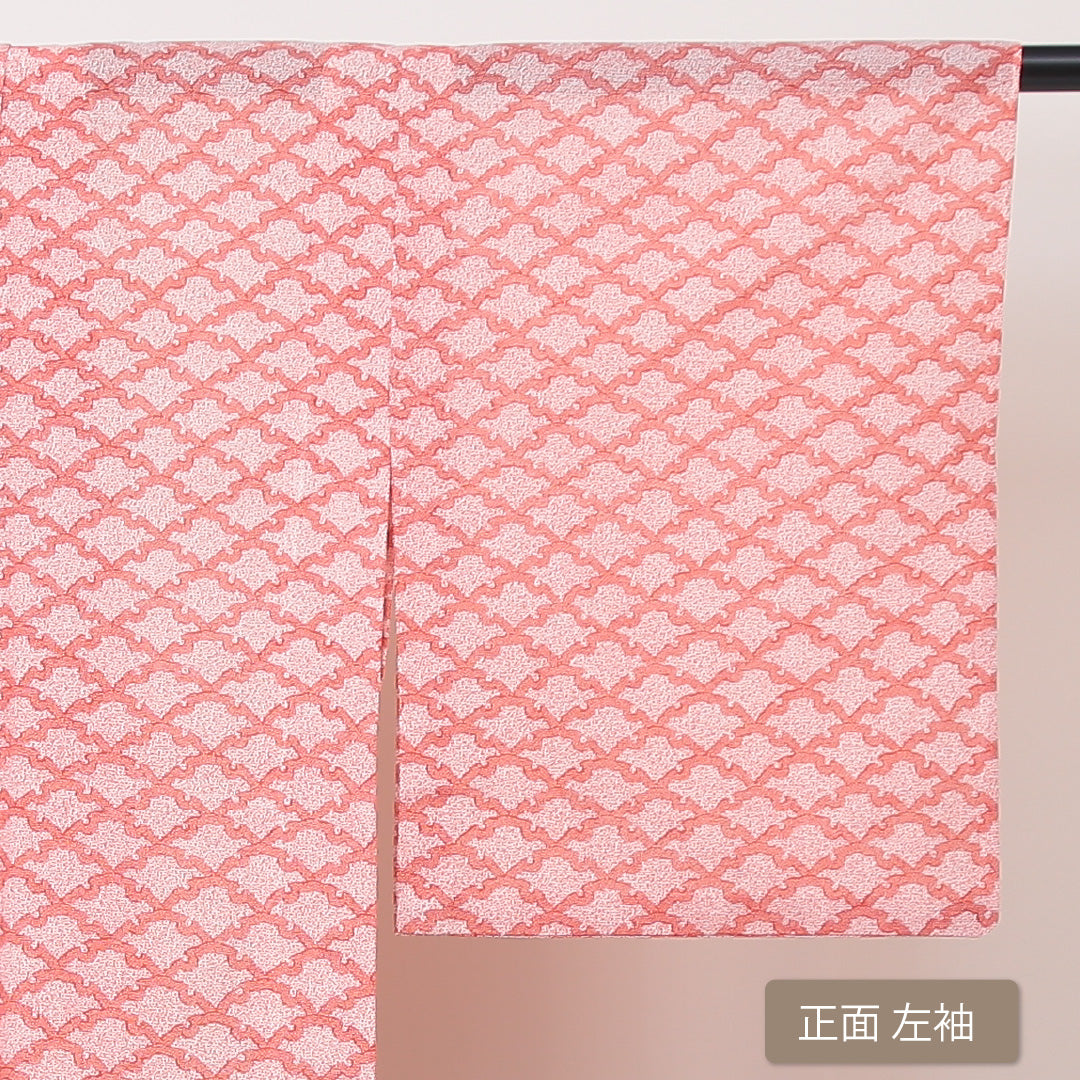 小紋 紗 身丈159cm 裄63cm 朱系 洗える着物 Aランク 夏着物 1215011383316