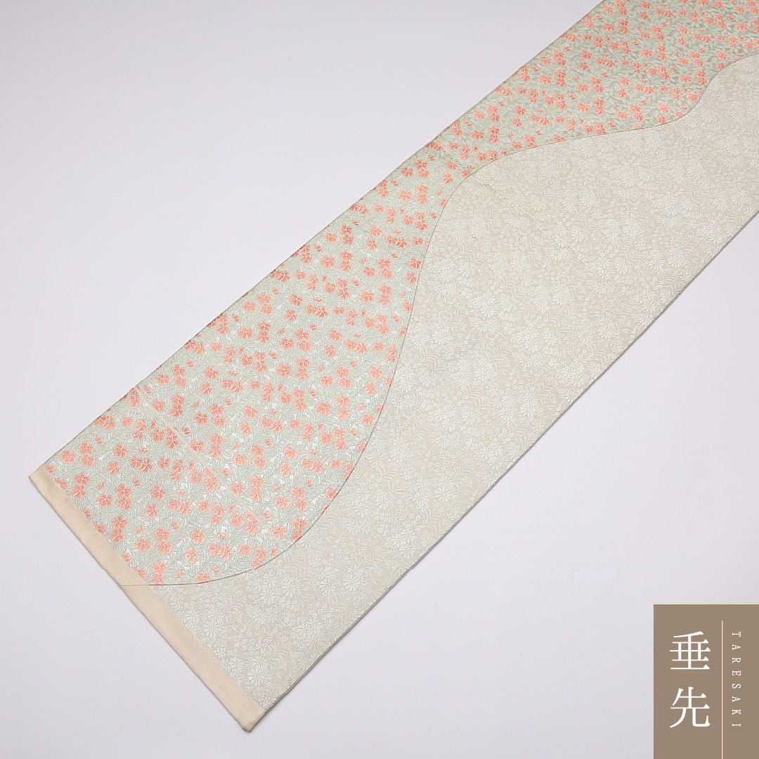 袋帯 帯丈436cm 六通 桜 菊 白系 セミフォーマル ピンク系 正絹 Aランク 1223-01087