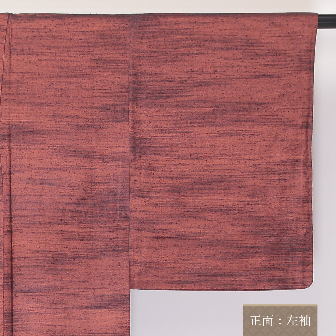 紬 単衣 身丈154cm 裄63cm 正絹 朱系 Aランク 1216-01146