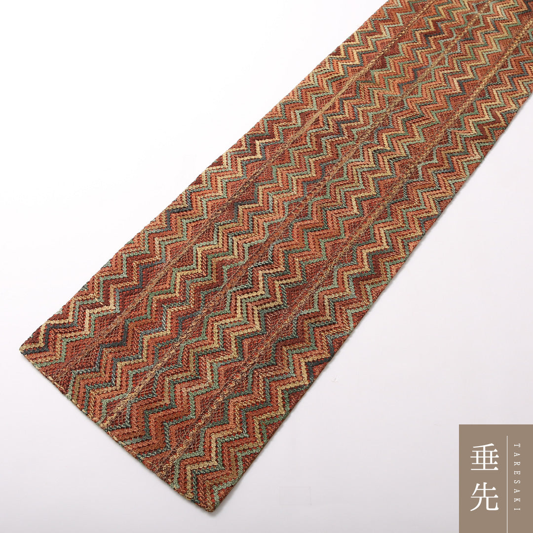 夏物 袋帯 帯丈422cm 正絹 六通 カジュアル 幾何学柄 茶系 多色系 1243-01704