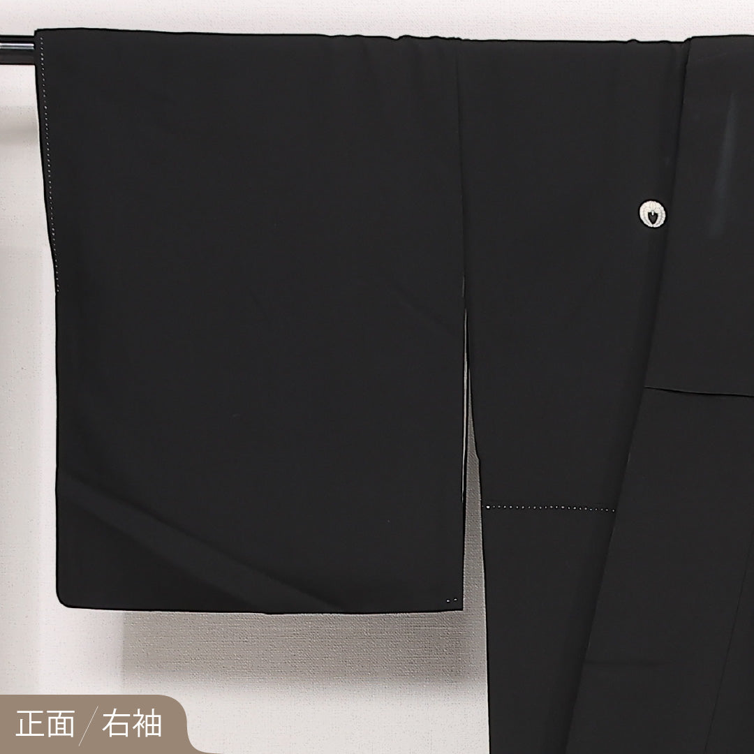 黒留袖 五つ紋 下り藤 身丈166cm 裄丈70cm Aランク 正絹 袷 比翼 広衿 XL 落款 東海道五十三次 フォーマル 写実的 存在感 黒系 1211-F0576
