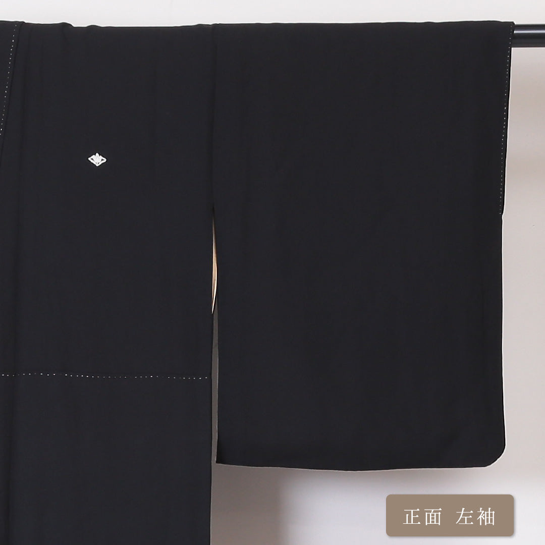黒留袖 身丈158cm 裄丈63cm 袷 五つ紋 正絹 Aランク 広衿 比翼仕立て 橘菱 松 鴛鴦 1211-F0206