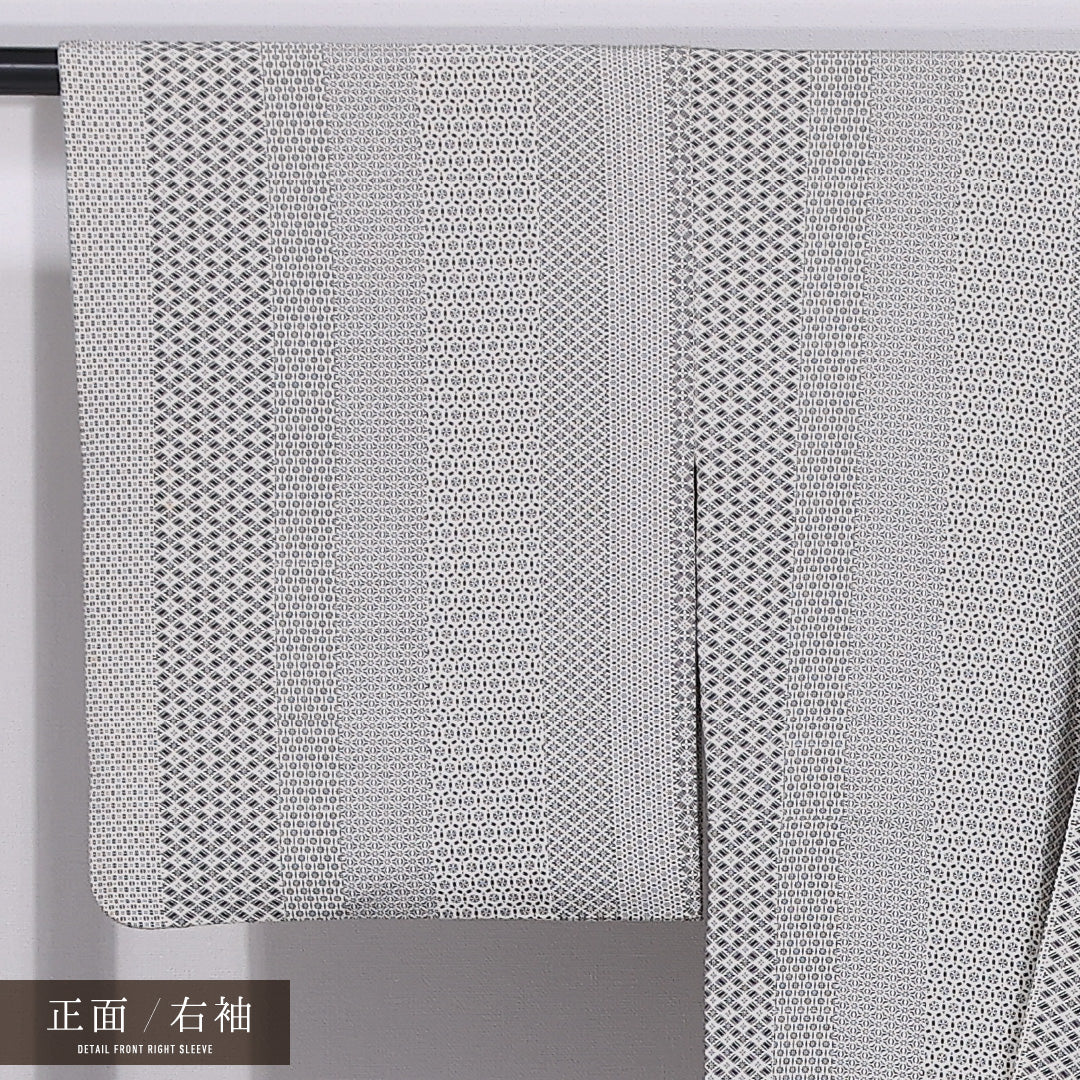 小紋 袷 身丈149cm 裄丈62cm 正絹 Cランク インフォーマル 広衿 XSサイズ グレー系 LP 1221-11742