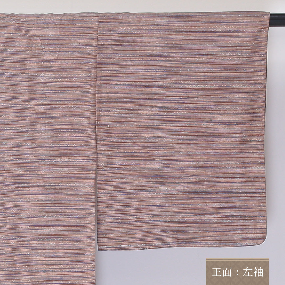 紬 単衣 身丈144cm 裄62cm 正絹 茶系 Aランク 1216-00971
