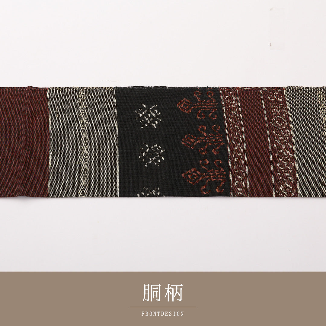 夏物 名古屋帯 全通 帯丈347cm カジュアル Sランク 正絹 紗 黒系 1224-02196