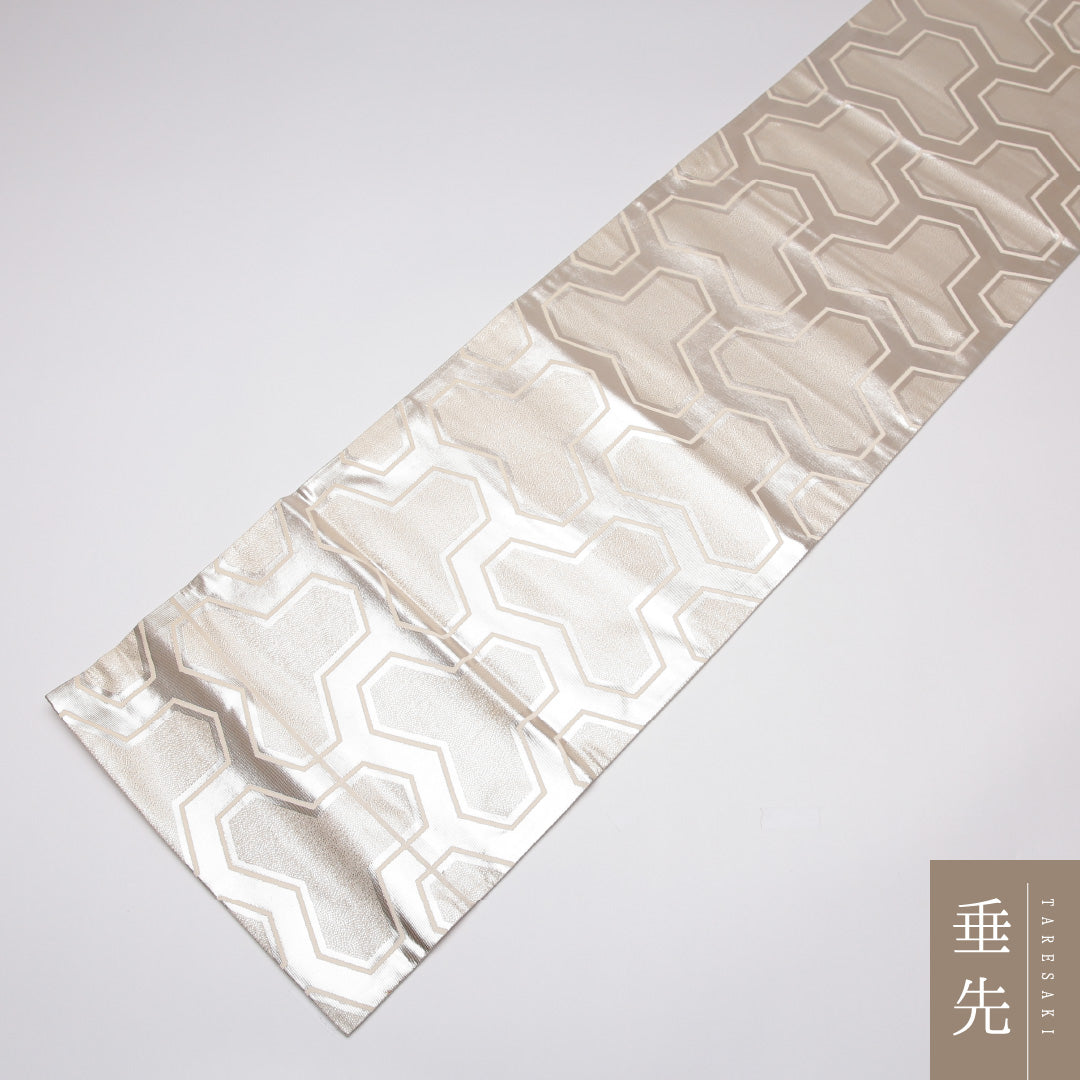 袋帯 帯丈428cm 正絹 六通 セミフォーマル 毘沙門亀甲 銀箔 銀系 1243-01173