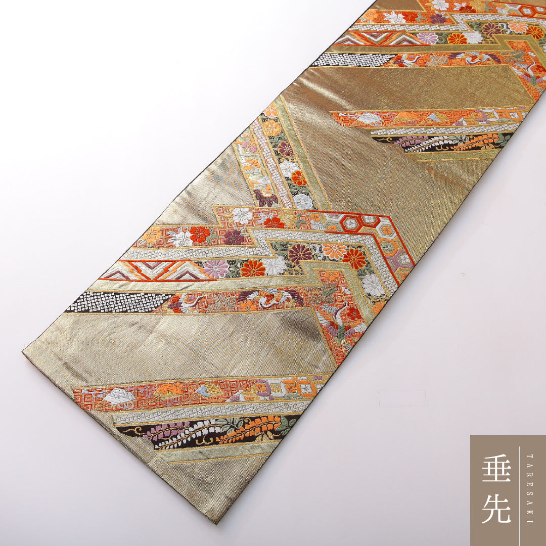 袋帯 帯丈438cm 正絹 六通 松皮重吉祥文 フォーマル 松皮菱 吉祥文様 金系 1243-02143