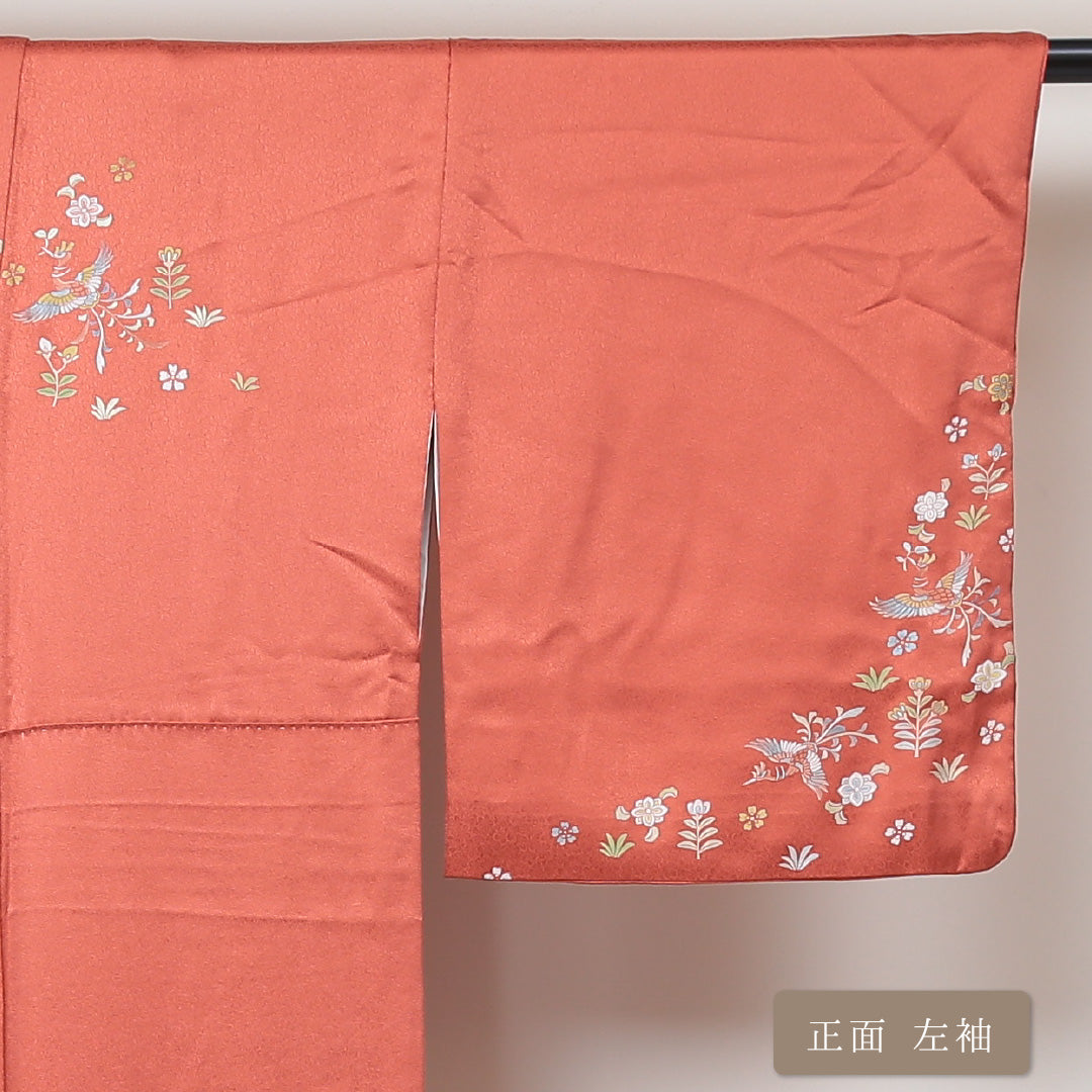 訪問着 袷 身丈166cm 裄丈66cm 正絹 Sランク 紋意匠 (花柄) セミフォーマル 広衿 XLサイズ ぼかし染 花喰鳥 ピンク系 RP 1217-04312