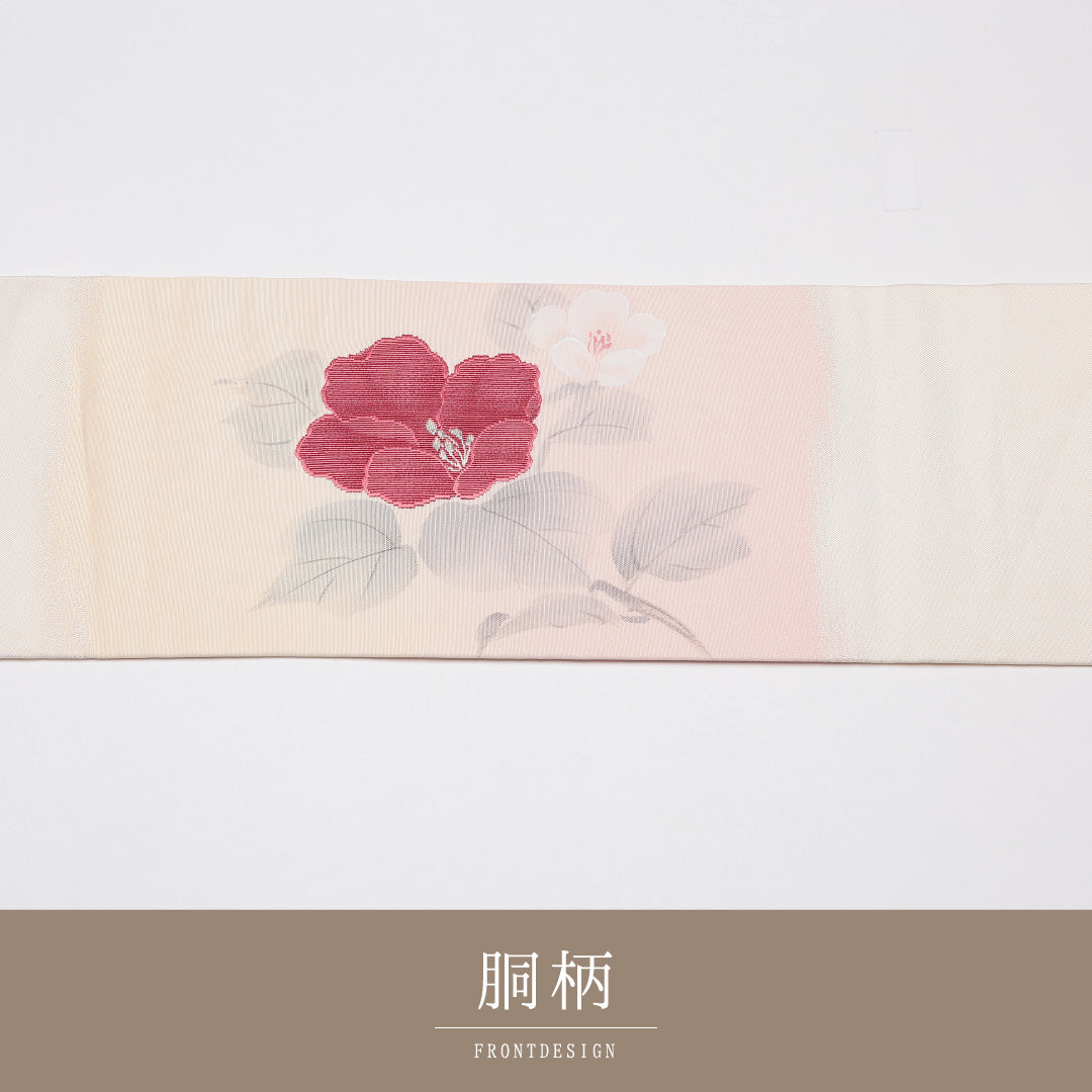 九寸名古屋帯 Aランク 帯丈370cm 正絹 ポイント柄 名古屋仕立て 織り インフォーマル 牡丹 ピンク系 LP 1245-01649