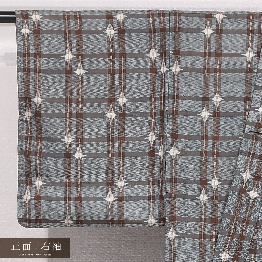 小紋 単衣 身丈144cm 裄丈63cm 正絹 Aランク インフォーマル バチ衿 XSサイズ 格子 グレー系 RP 1221-11794