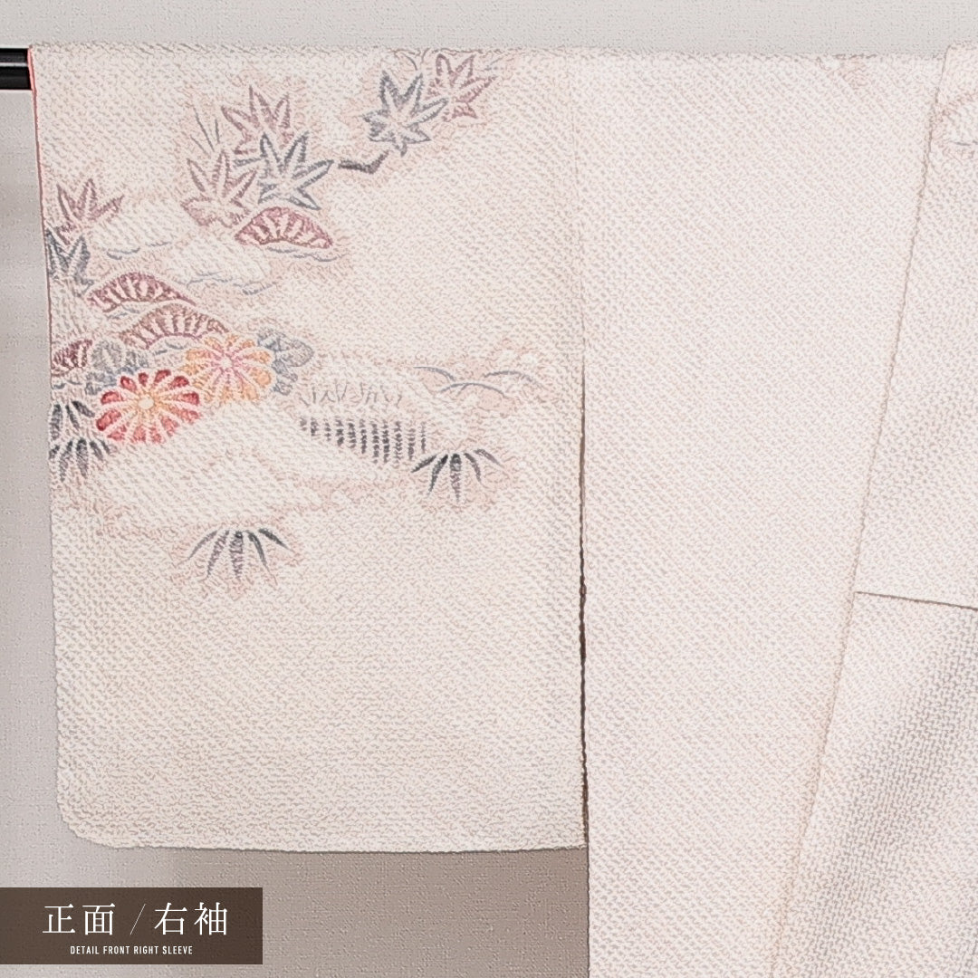 未使用品 訪問着 袷 総絞り 身丈159cm 裄丈62cm Sランク 正絹 広衿 Mサイズ セミフォーマル しつけ糸 吉祥文様 華やか 重厚感 白系 ピンク系 1212-14249