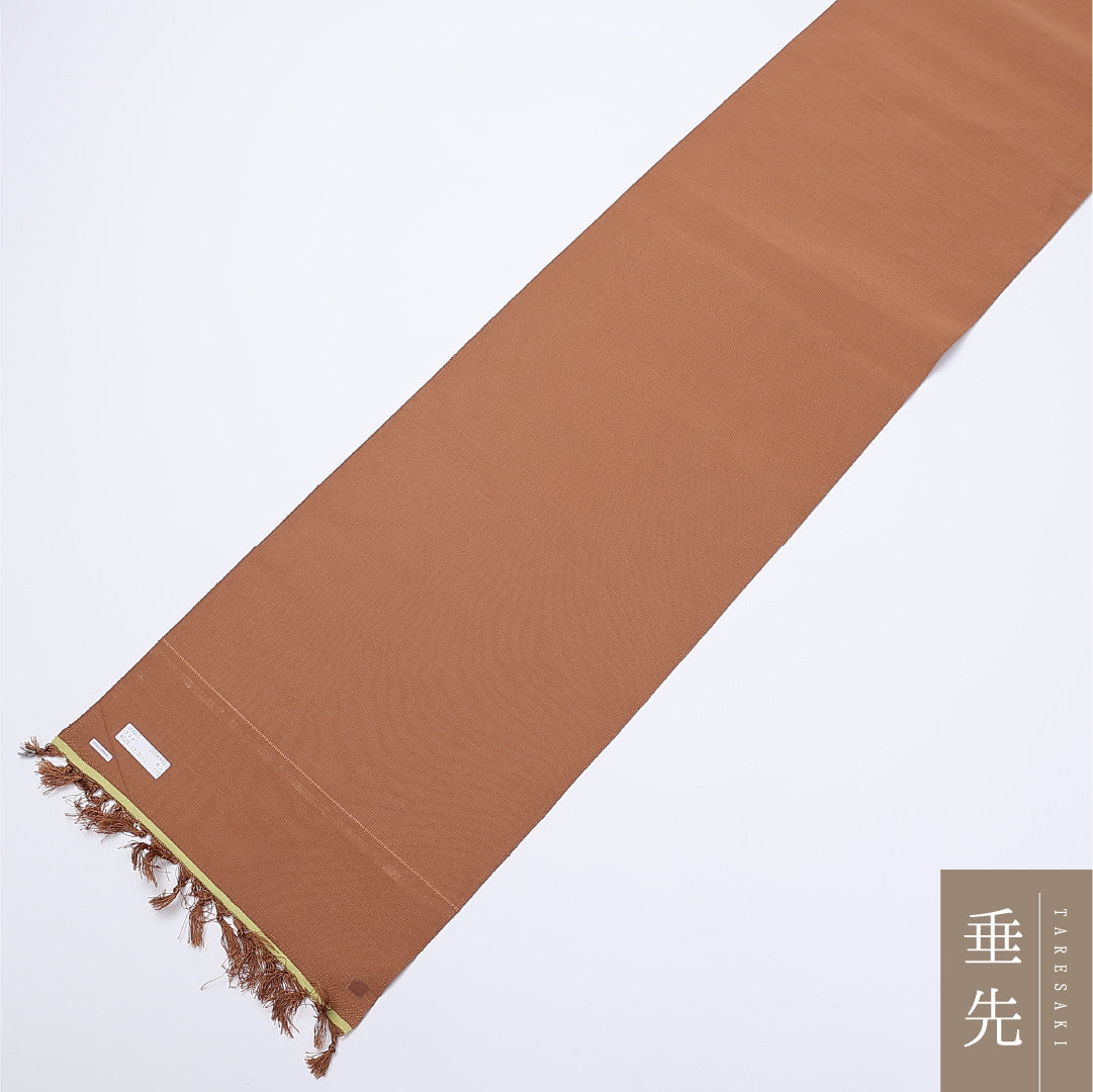 未使用品 名古屋帯 帯丈544cm ポイント柄 未仕立て Nランク カジュアル 刺繍 綴れ織 正絹 茶系 1224-01399