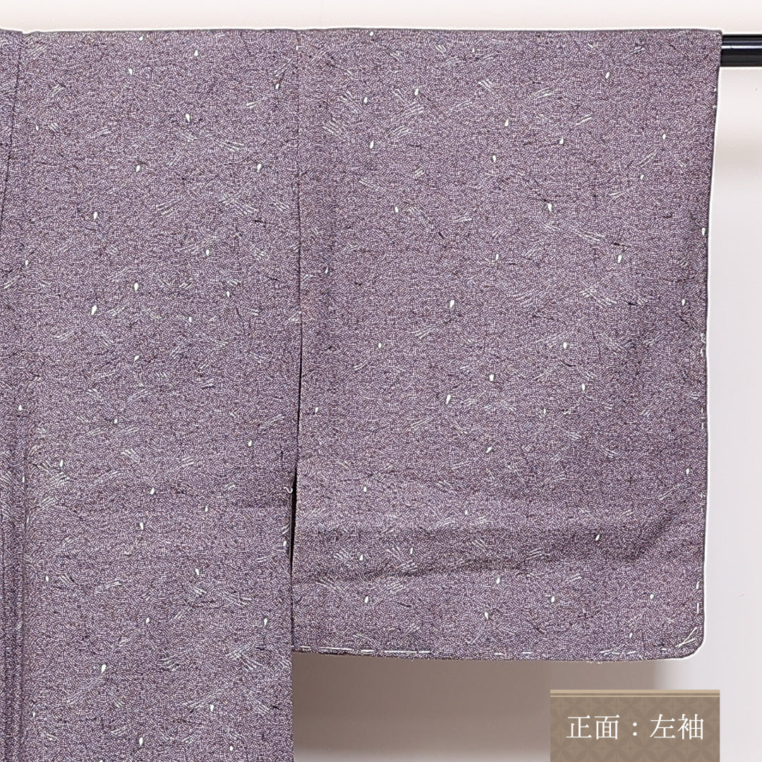 ウールの江戸小紋 洗える着物 単衣 身丈153cm 裄丈62cm ウール Sランク Sサイズ 広衿 カジュアル 紫系 1262-02363