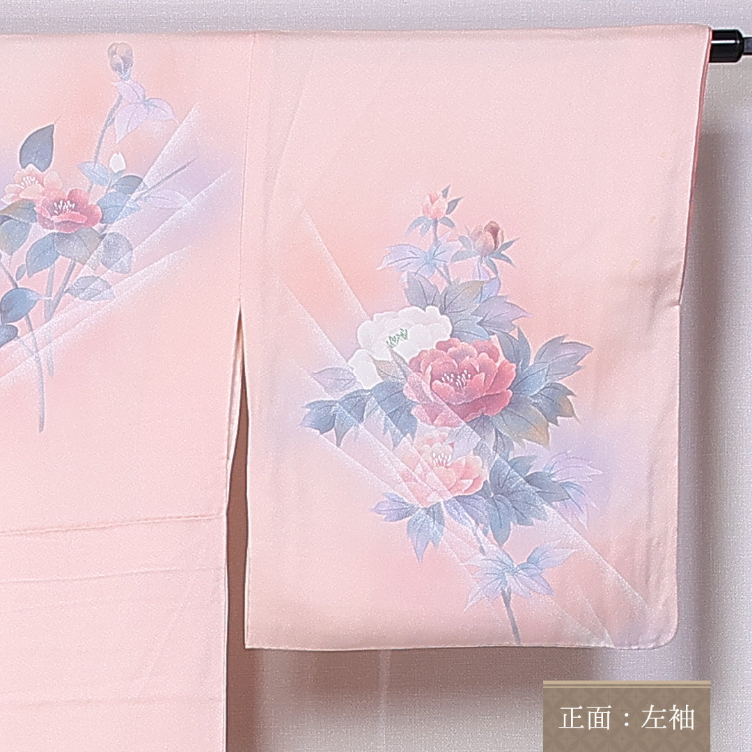 訪問着 身丈164cm 裄丈64cm L 正絹 Aランク 袷 広衿 刺繍 牡丹 椿 1212-10222