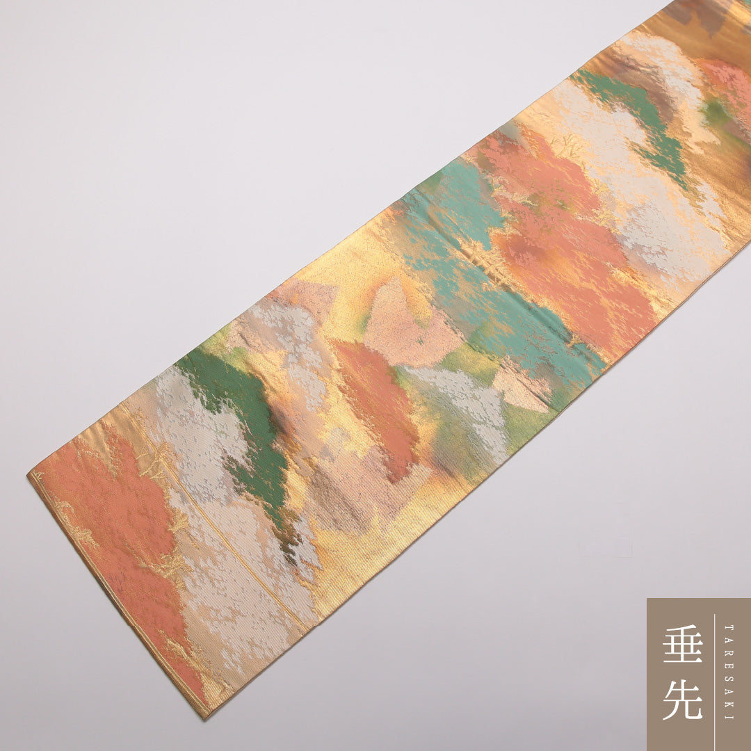 袋帯 帯丈408cm Aランク 六通 正絹 樹木 セミフォーマル クリーム系 1223-01418