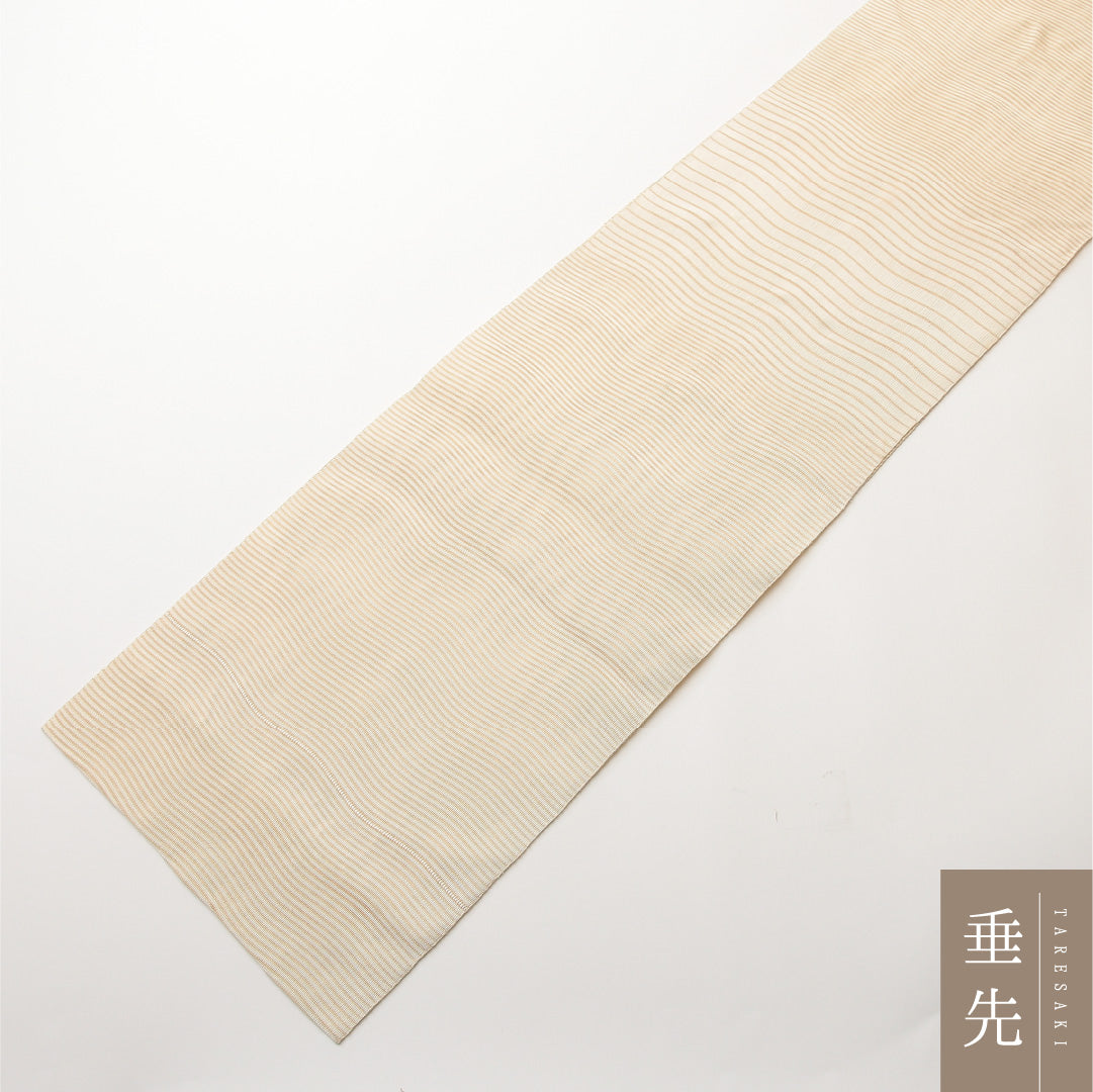 夏物 名古屋帯 ポイント柄 帯丈372cm カジュアル Aランク 正絹 絽 よろけ縞 クリーム系 1224-01991