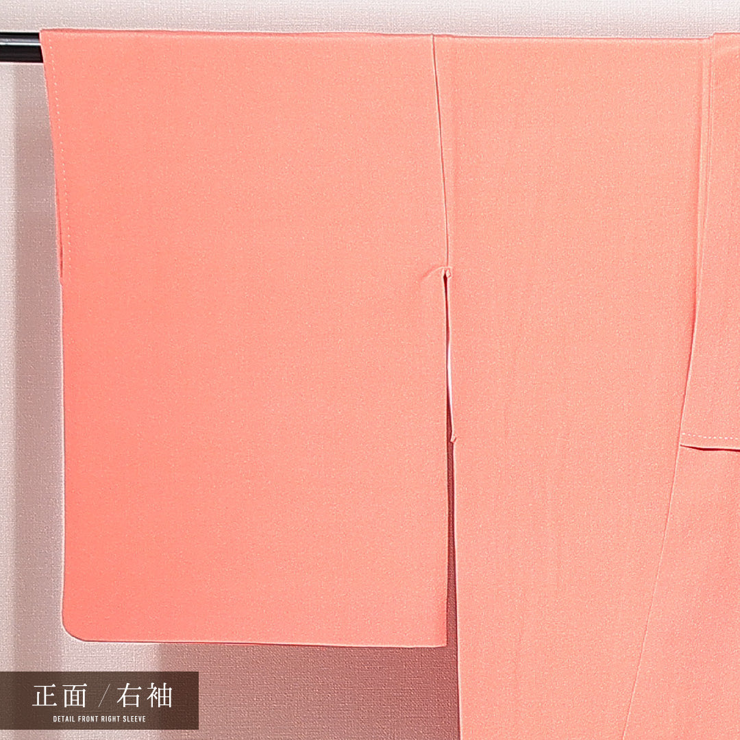 色無地 袷 身丈160cm 裄丈62cm 正絹 Sランク 一つ紋 (抱き柏) セミフォーマル 広衿 Lサイズ 無地 朱系 RP 1219-14953