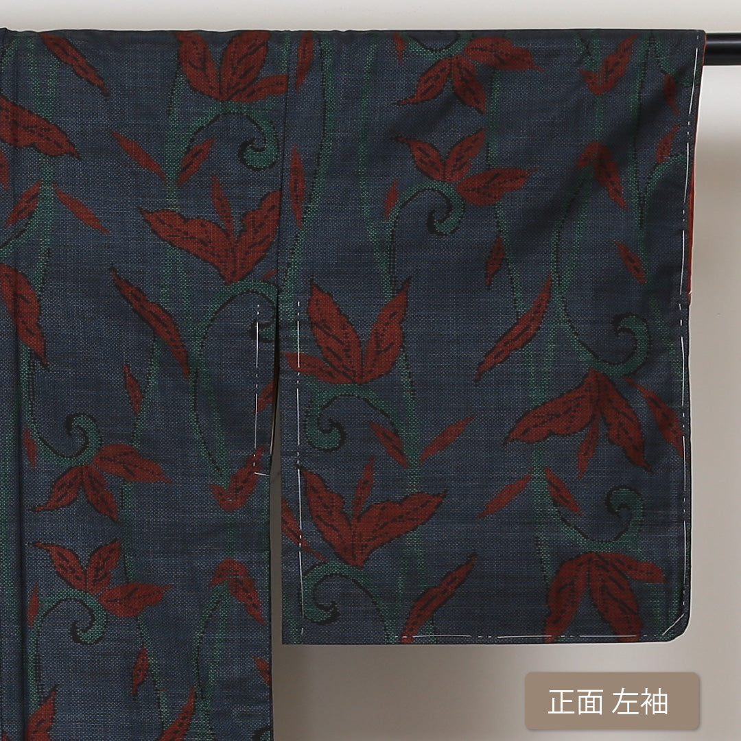 大島紬 袷 身丈159cm 裄65cm 正絹 紺系 Aランク 花柄 しつけ糸 1216-00530-3318 1216-00530