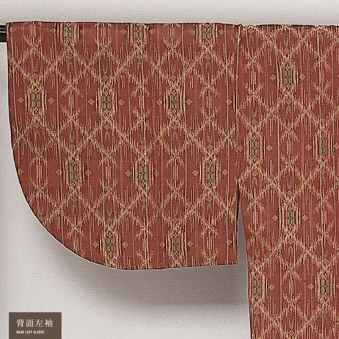 洗える着物 道中着 袷 身丈79cm 裄丈65cm ポリエステル Sランク インフォーマル Mサイズ 菱 茶系 RP 1236-13826