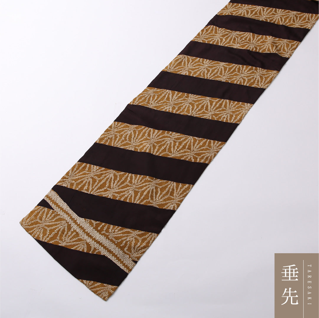 アンティーク 八寸名古屋帯 Aランク 帯丈388cm 正絹 全通 開き仕立て 染め 絞り 創作柄 紫系・黄系 RP 1245-02632