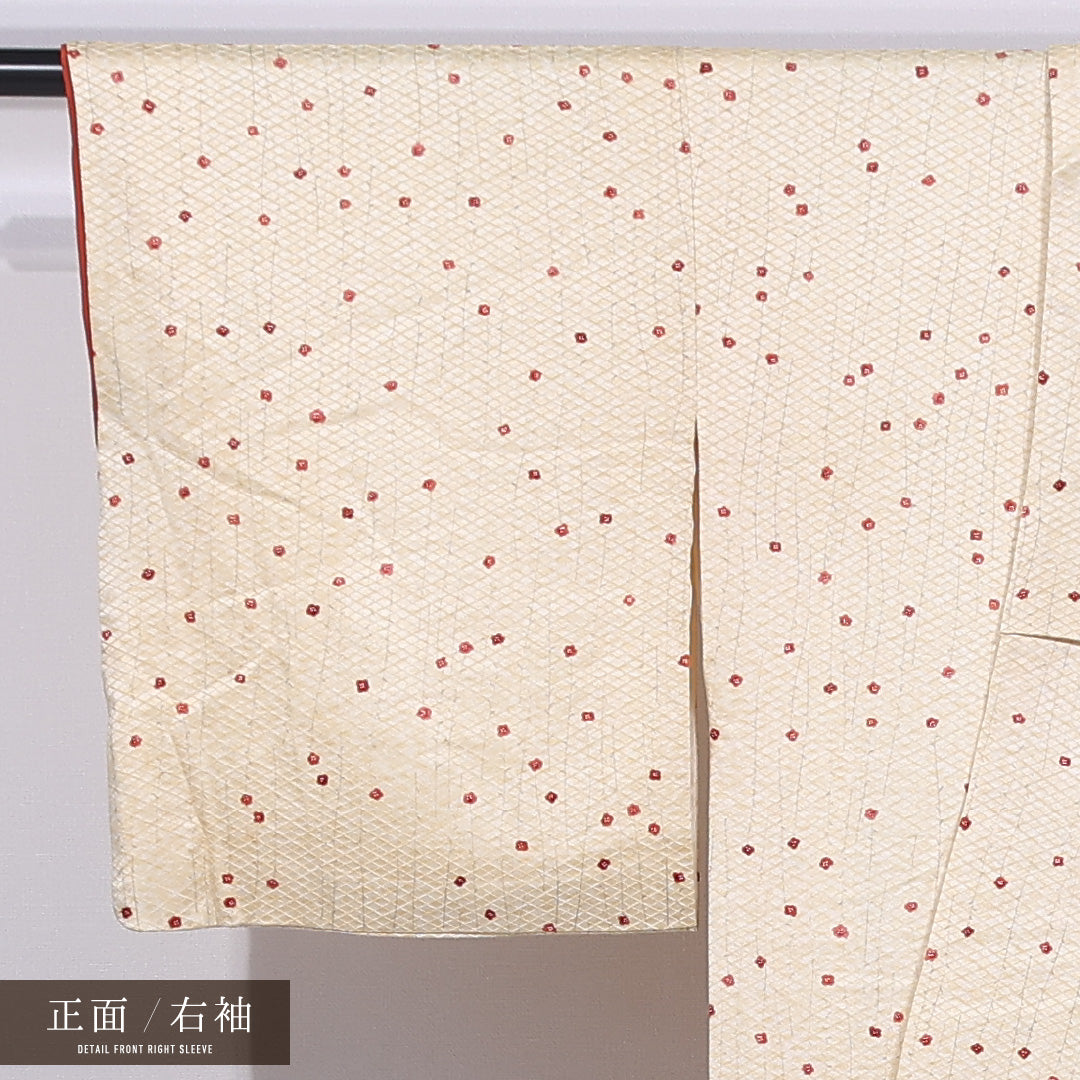 小紋 袷 身丈155cm 裄丈62cm 正絹 Aランク インフォーマル 広衿 Mサイズ 花柄 クリーム系 HP 1221-11833