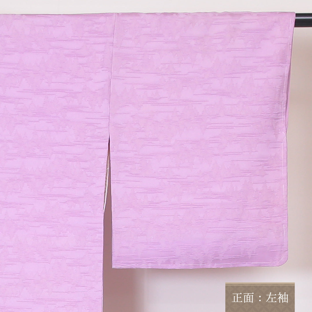 色無地 袷 身丈152cm 裄丈65cm 正絹 Aランク 一つ紋 (五三桐) 紋意匠 (創作柄) セミフォーマル 広衿 Sサイズ ふくれ織 紫系 HP 1219-05236