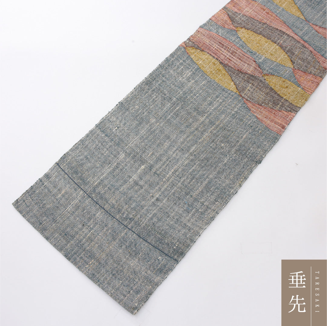 八寸名古屋帯(紬) 帯丈366cm カジュアル 松葉仕立て ポイント柄 Aランク 正絹 抽象柄 多色系 1224-04038