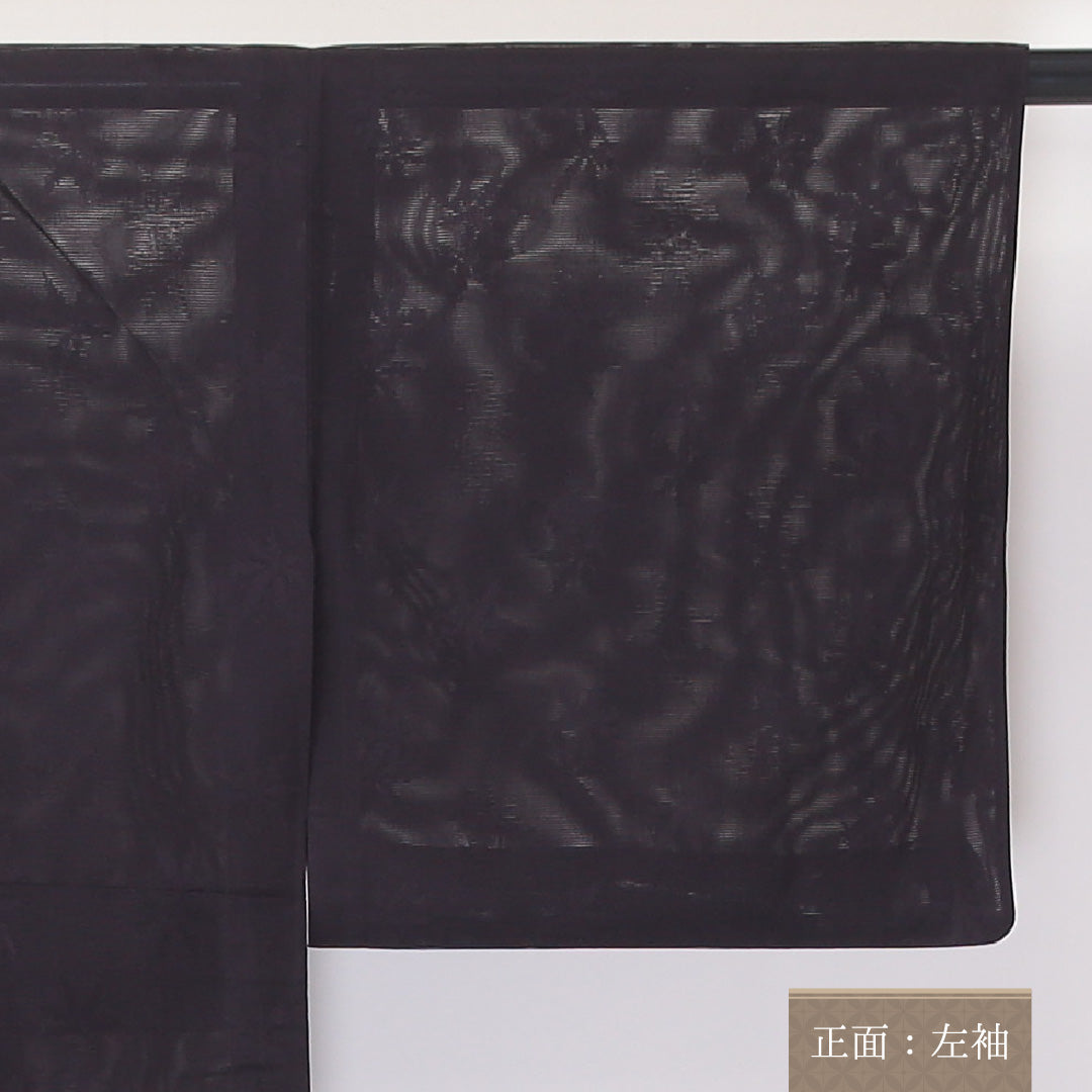 色無地 夏物 紗 身丈162cm 裄丈62cm 正絹 Aランク Lサイズ 広衿 インフォーマル 紋意匠 紅葉 紫系 1214-05253