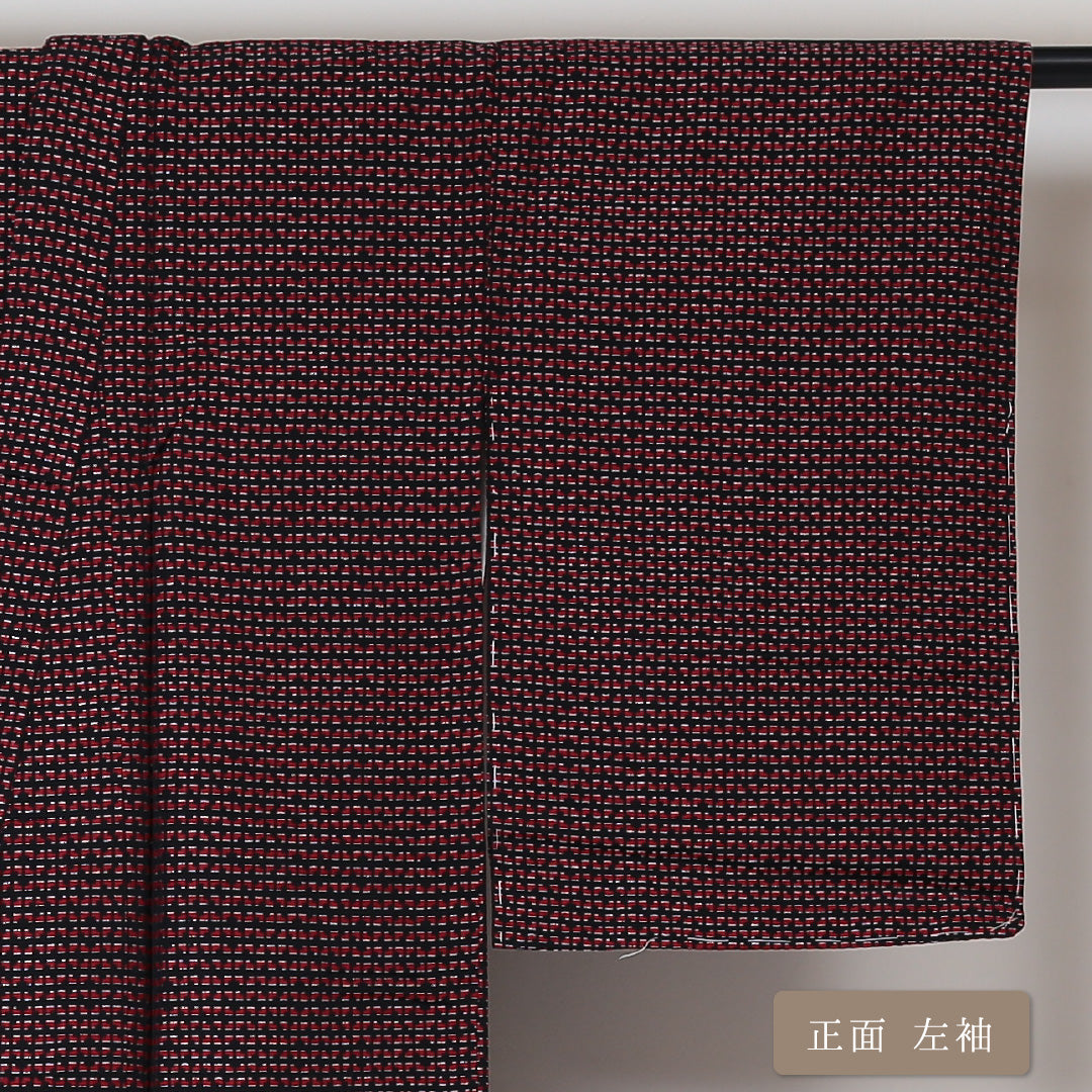小紋 袷 身丈150cm 裄丈64cm 正絹 Aランク インフォーマル バチ衿 Sサイズ 創作柄 黒系 HP 1221-01520