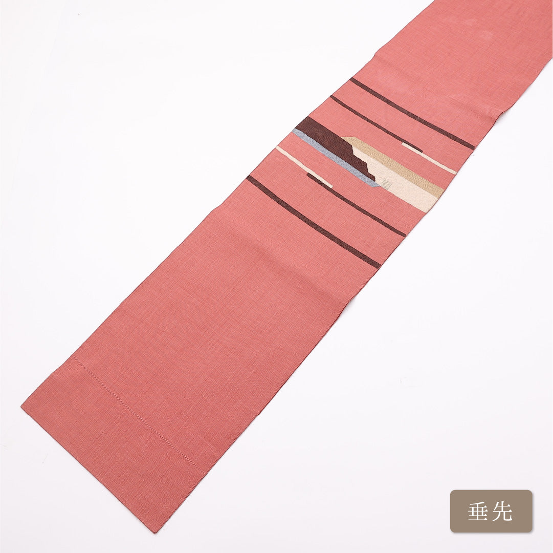 九寸名古屋帯 Aランク 帯丈355cm 正絹 ポイント柄 開き仕立て 織り カジュアル 創作柄 ピンク系 LP 1245-01026