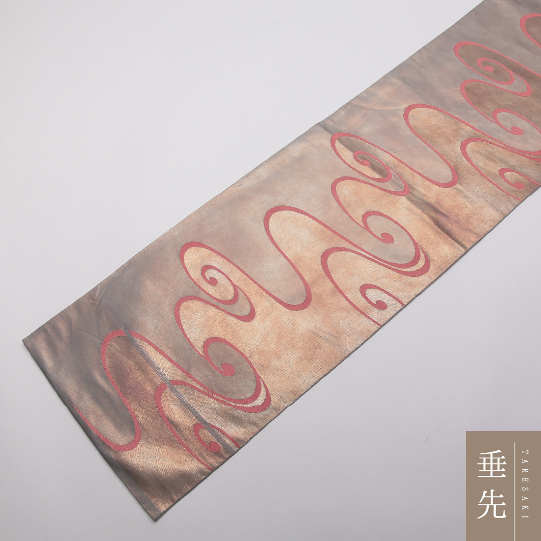 袋帯 帯丈428cm 正絹 六通 セミフォーマル 観世水 金系 クリーム系 1243-01348