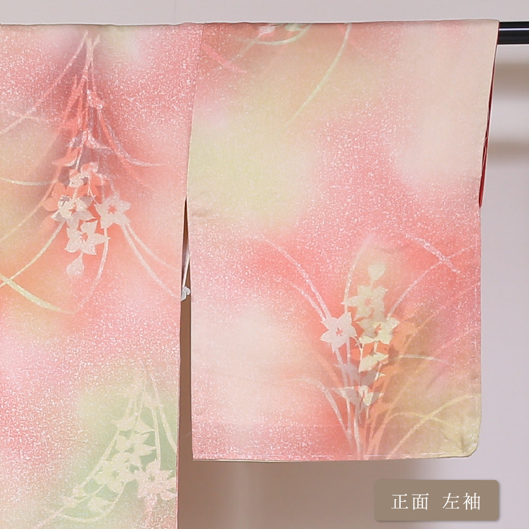 小紋 袷 身丈154cm 裄丈64cm 正絹 Sランク インフォーマル 広衿 Sサイズ ぼかし染 菖蒲 ピンク系 RP 1221-01800