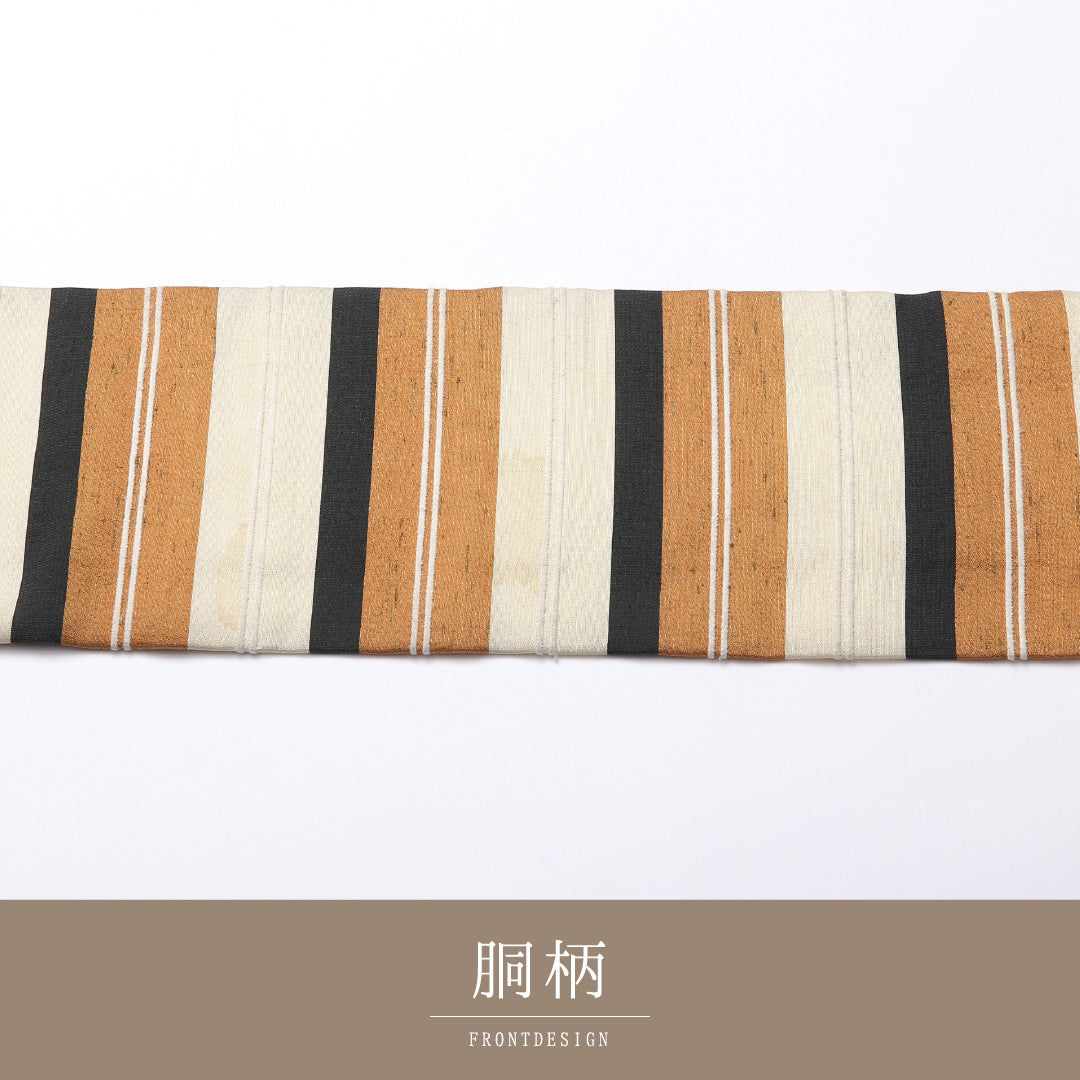 名古屋帯 全通 帯丈362cm カジュアル Cランク ポリエステル 縞 クリーム系 1224-02497