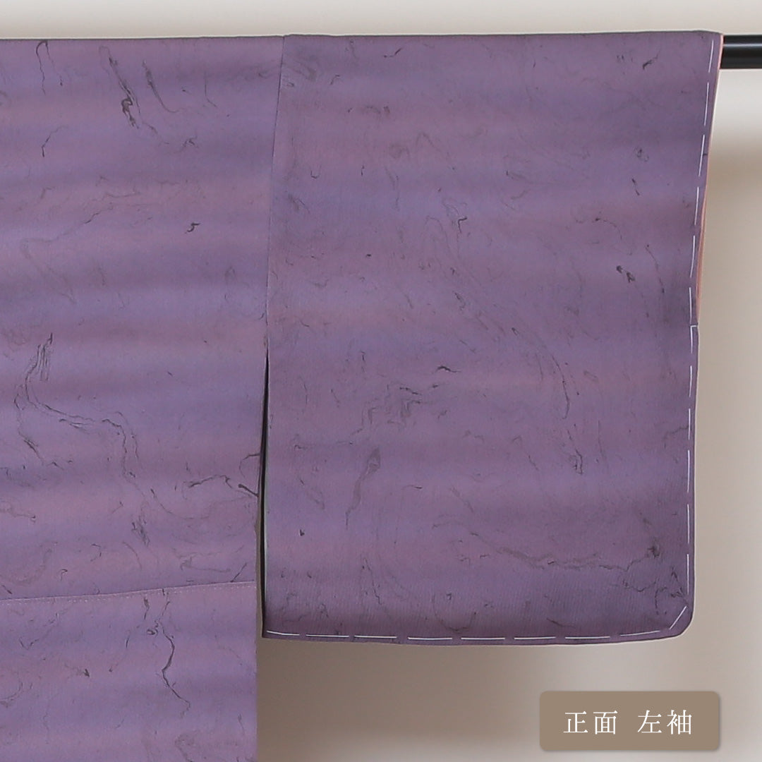 小紋 袷 身丈150cm 裄丈63cm 正絹 Sランク インフォーマル 広衿 Sサイズ ぼかし染 創作柄 紫系 RP 1221-01450