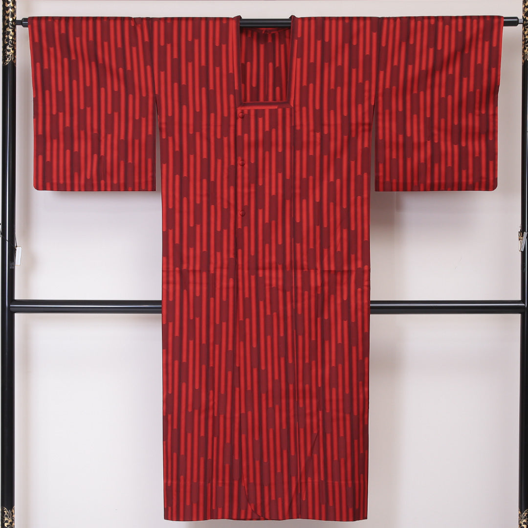 道行コート 単衣 身丈136cm 裄丈65cm 正絹 Sランク セミフォーマル Mサイズ 縞 赤系 RP 1237-05790